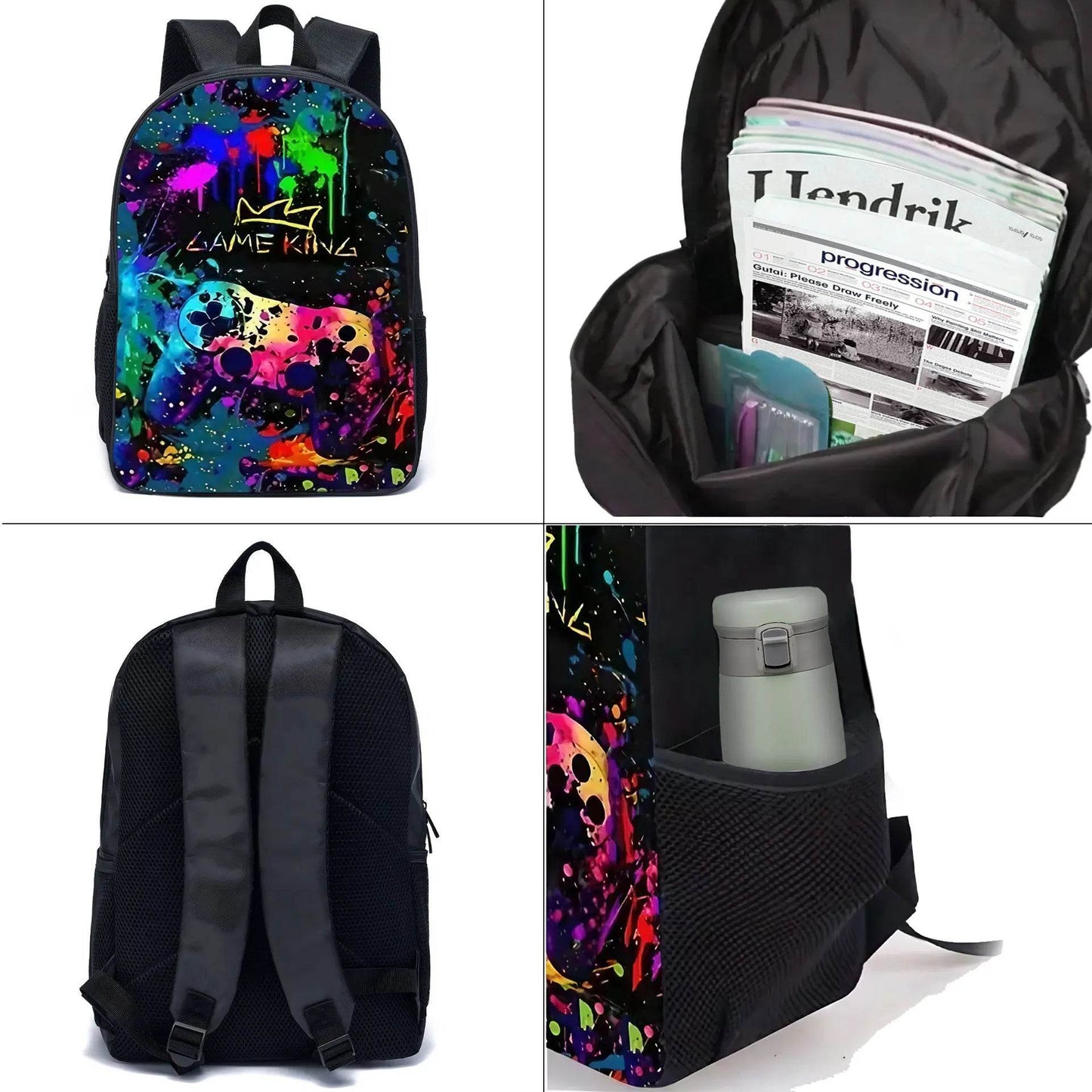 School Bags for Children Boys Game Pad Pattern Backpacks Kids Satchels Primary School Grade 1-3 Students 3 Pieces Set Backpacks - AIAZ