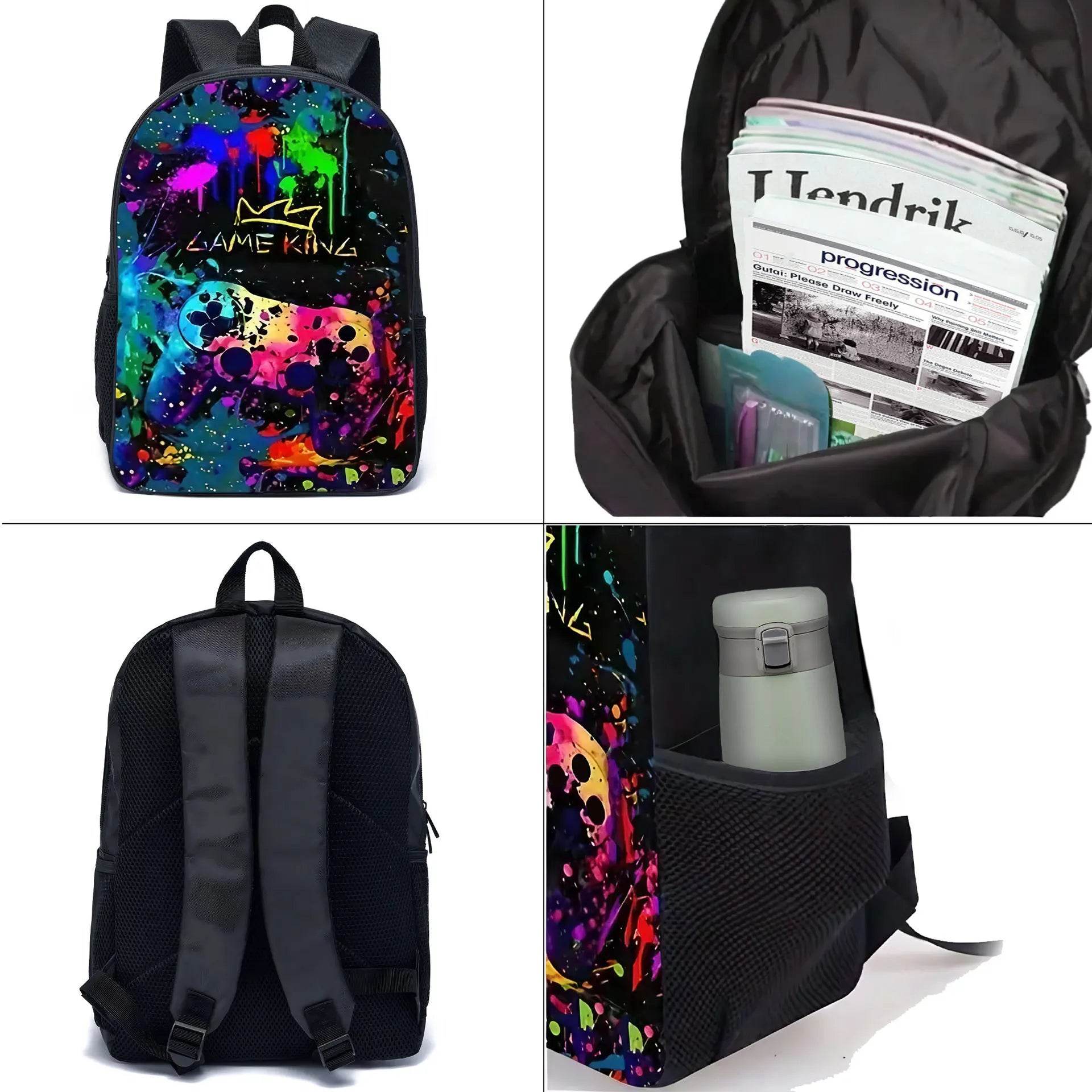 School Bags for Children Boys Game Pad Pattern Backpacks Kids Satchels Primary School Grade 1-3 Students 3 Pieces Set Backpacks - AIAZ