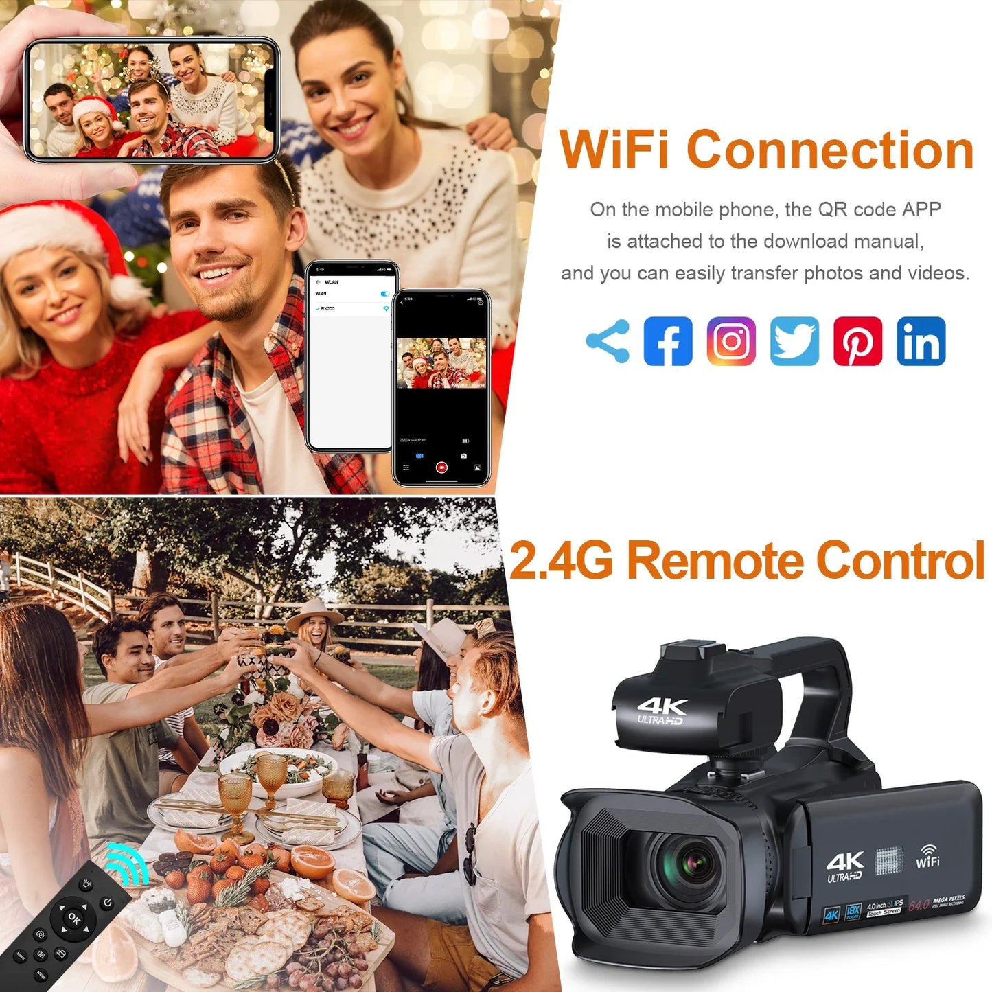 6K Professional Video Camera for Photography 18X Digital Zoom Night Vision Vlogging Camera 64MP WiFi Livestream Webcam Camcorder