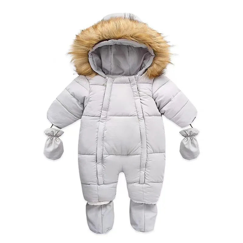 2024 New Winter Baby Rompers Thick Warm Infant Hooded Inside Fleece Jumpsuit Newborn Boy Girl Overalls Toddler Clothing Set