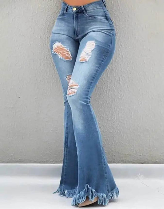 Women's Jeans 2022 Trend Autumn Fashion High Waist Casual Plain Skinny Daily Long Bell-Bottom Jeans Wih Belt - AIAZ
