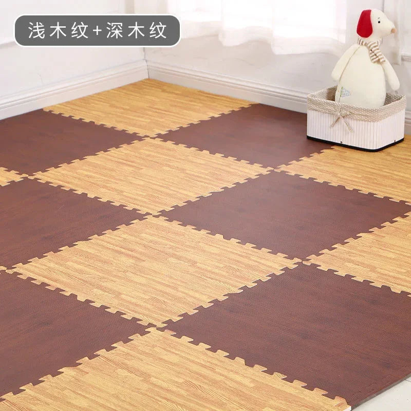 Wooden Baby EVA Foam Play Gym Puzzle Mat Interlocking Exercise Tiles Crawling Carpet for Kids Game Activity Soft Floor 30x30x1cm