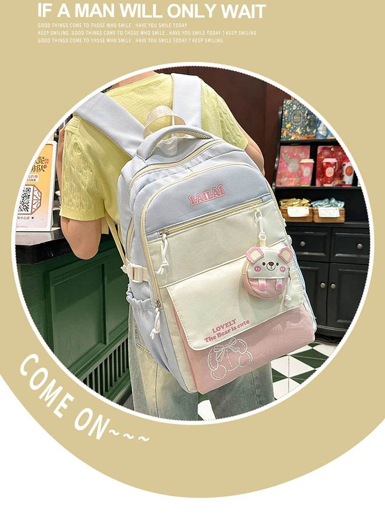 Schoolbag, a lightweight and large - capacity backpack designed for junior high school girls, aiming to relieve pressure and pro - AIAZ