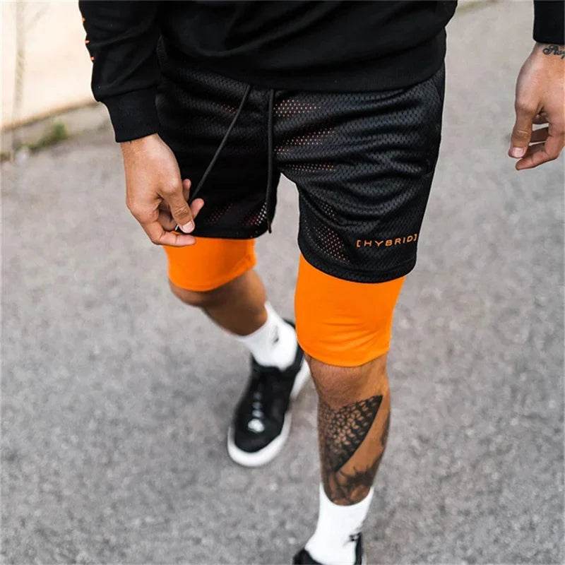2025 summer mesh Sports Shorts Men Double-deck Jogging Running Shorts Men 2 IN 1 Mens GYM Shorts Fitness Workout Short Pants Man - AIAZ