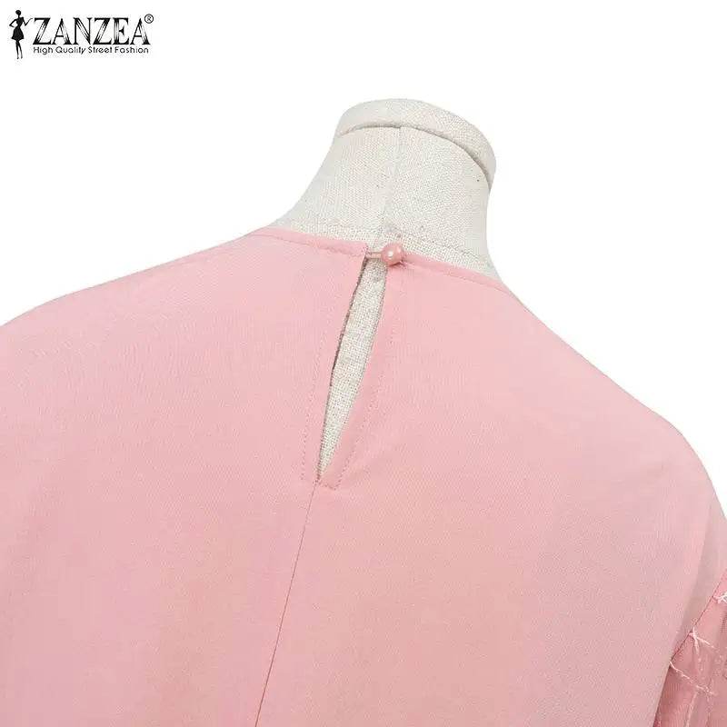 Autumn Muslim Fashion Long Dress ZANZEA Women Long Sleeve O Neck Vestidos Dubai Kaftan Maxi Sundress Robe Elegant Lace Abaya - AIAZ