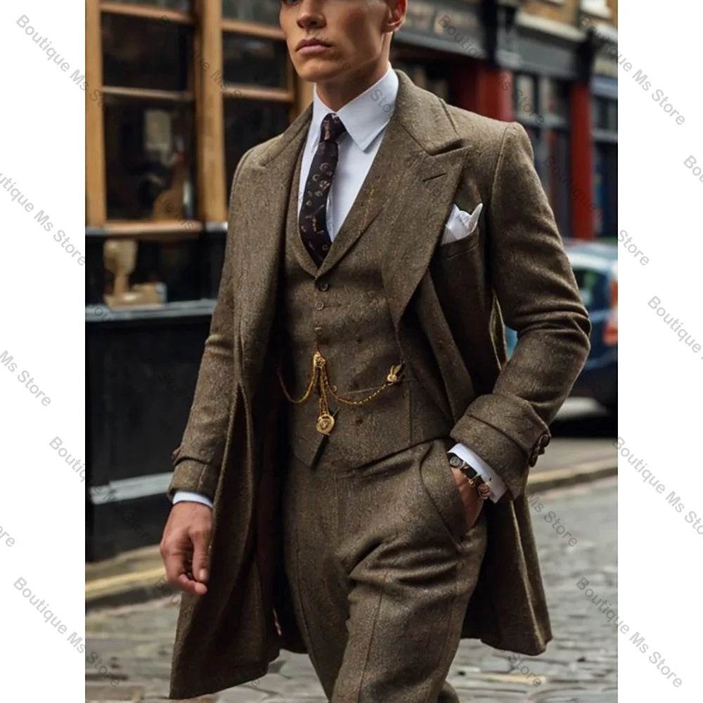 Business Men Suit Single-breasted Peak Lapel 3 Pieces(Jacket+Pants+Vest) Male Formal Wedding Party Set - AIAZ