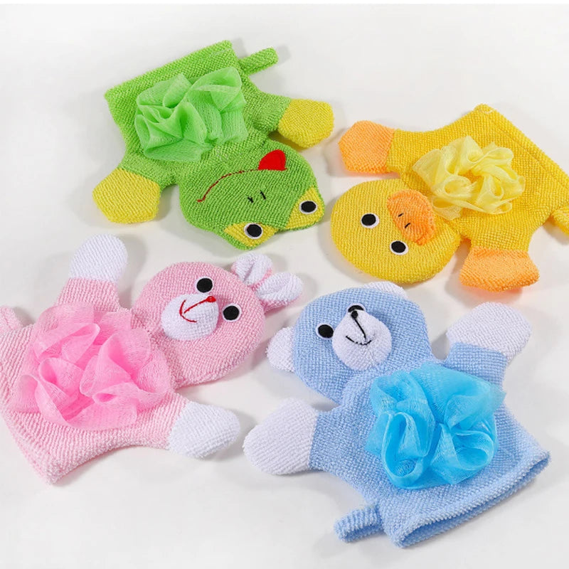 Cartoon Baby Bath Brushes Shower Wash Cloth Towels Soft Fabric Strong Water Absorption Cute Animals Style Kids Care Accessories