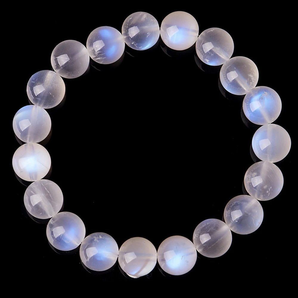 Blue Grey Moonlight Stone Bead String Bracelet 7-9mm Round Beads Gemstone Bracelet for Women Healing Crystal Energy Wristban