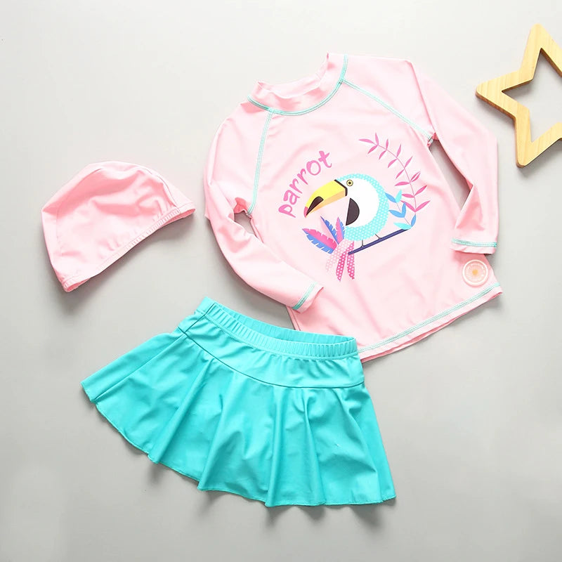 Baby Girl Swimwear Yellow Swimsuit for Girls UPF50 Sunscreen Children Swimming Suit Long Sleeve Infant Toddler Bathing Suit Kids