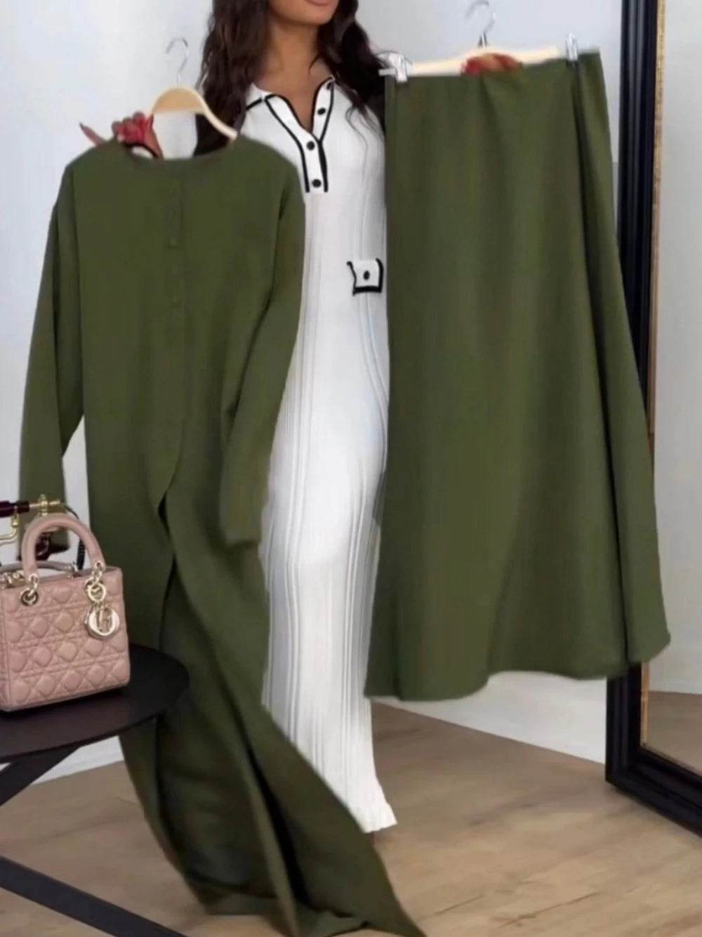 Muslim O Neck Kaftan Satin Evening Dress Simple 2-pieces Robe Modest Abaya Women Caftan New Arrival Formal Party Buttons Gown - AIAZ