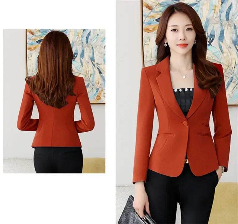High-quality Women Blazers Jacket Fall Office Lady Business Formal Wear Small Suit Single Button Blazer Coat Mujer - AIAZ