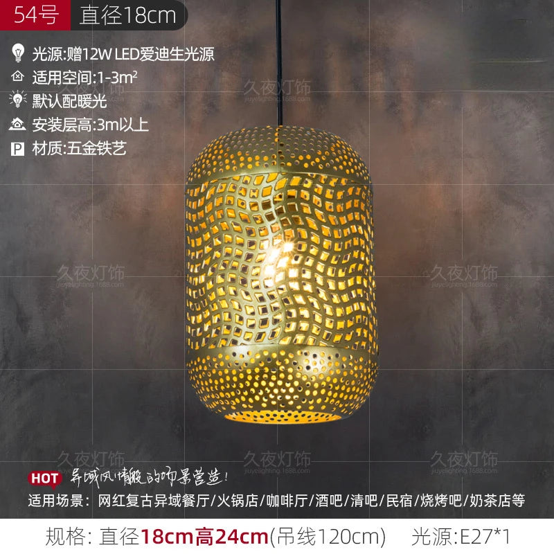 Southeast Asian Pendant Lights Antique Hollow Hanging Light Fixture Thai Arabian Restaurant Bedroom Moroccan Decorative Lamps
