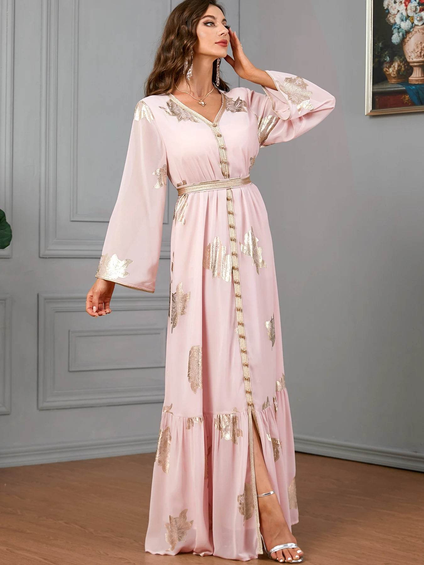 Morocco Dress For Women 2022 Autumn Muslim Abaya Fashion Dubai Abayas Iron Button Belted Kaftan Split Hem Party Dresses Vestidos - AIAZ