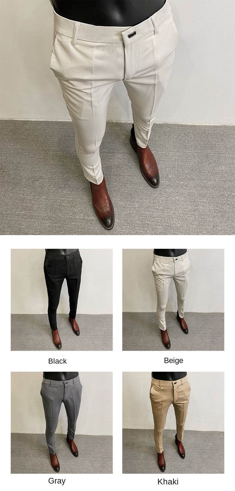 Men Suit Pants Formal Trousers Pantalone Hombre Stretch Slim Solid Color Casual Dress Full Length Pants Fashion New Men Clothing - AIAZ