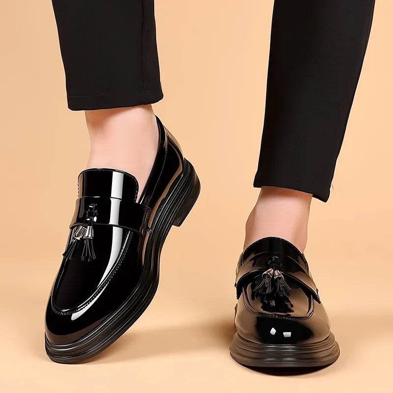 2024 New Men's Casual Business Leather Shoes Bright Black Wedding Banquet Dress Leather Shoes Large fashion Men's Shoes 38-48 - AIAZ