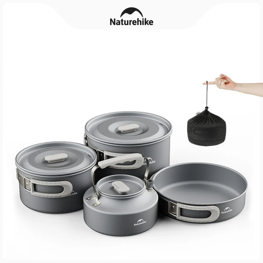 Naturehike Camping Pot Set 4-7 Persons Aluminum Alloy Cookware Pot Set Portable Outdoor Picnic Tableware Camping Cookware Kit