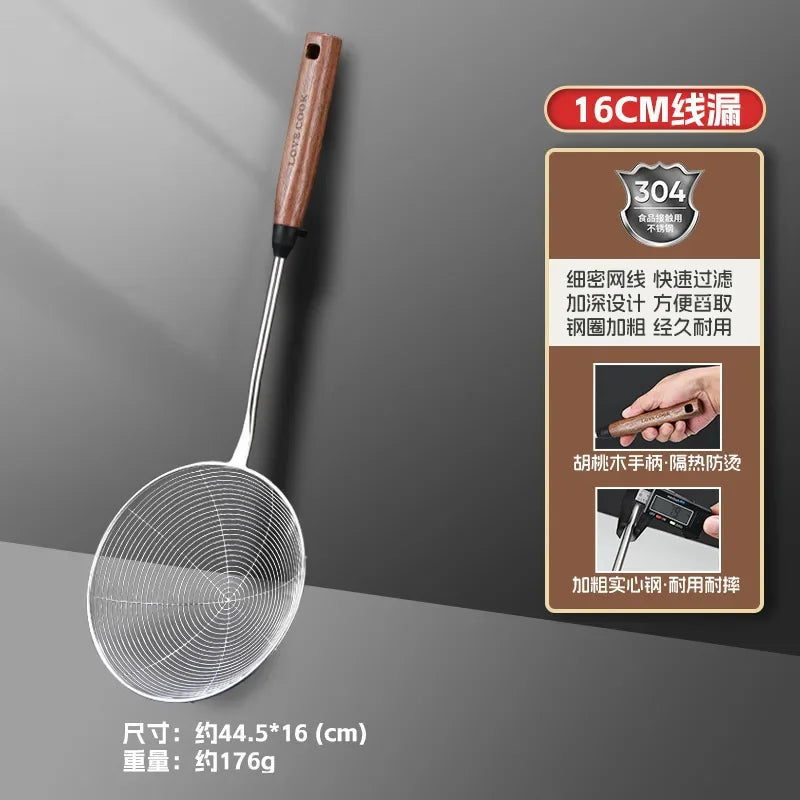 304 Stainless Steel Kitchenware Household Anti-scald Walnut Handle Cooking Spatula Set
