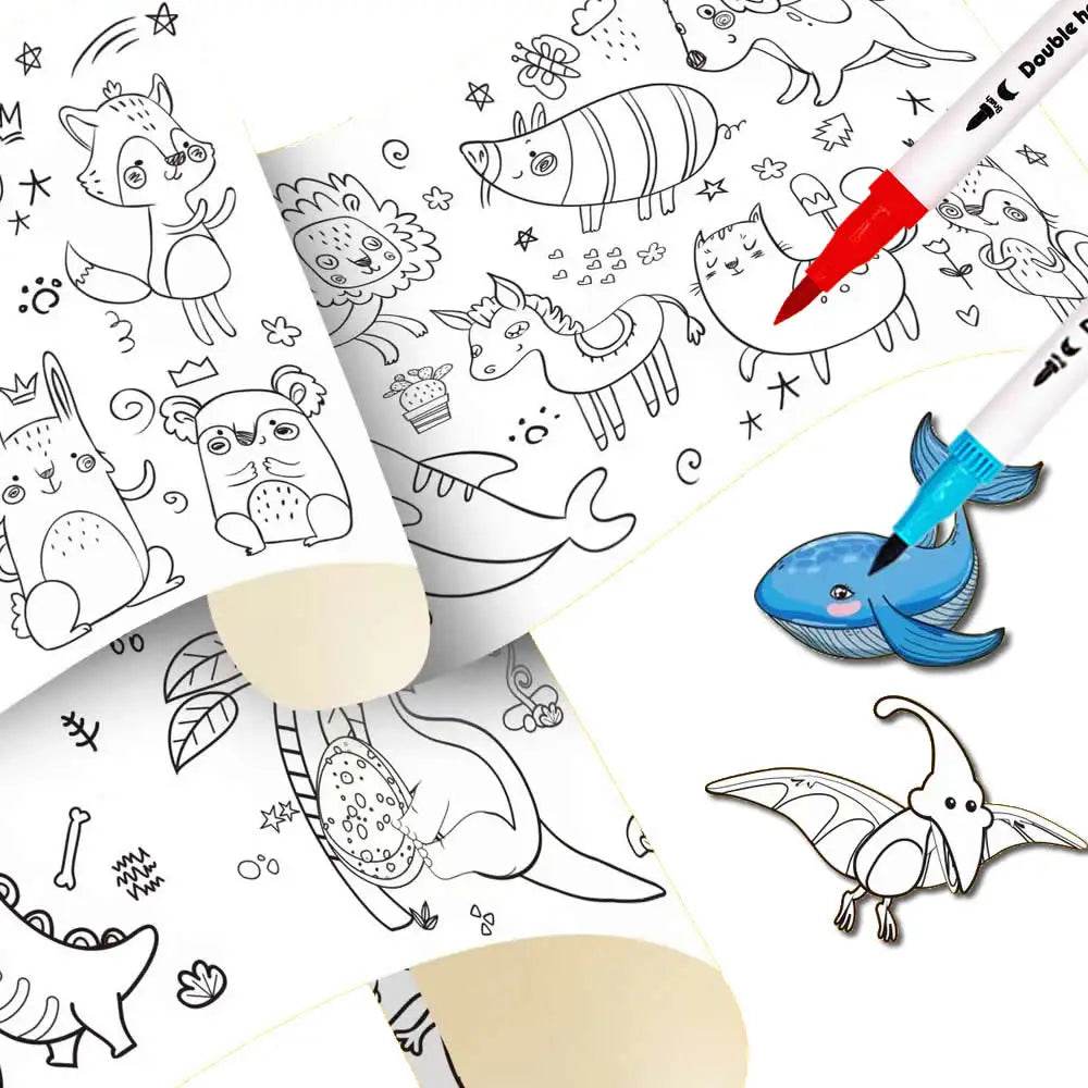 90cm Animal Children's Drawing Roll DIY Coloring Paper Roll Color Filling Graffiti Paper-cut for Kids Painting Educational Toys - AIAZ