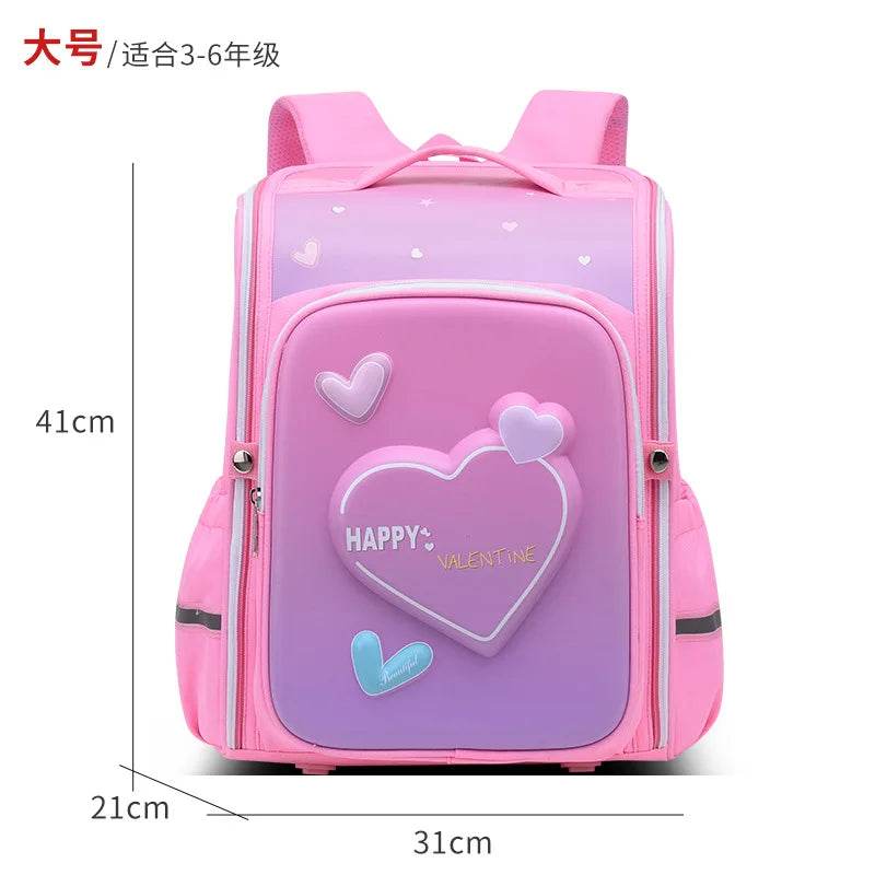 primary school bags for girls cute cartoon love heart pink school backpack student bookbag elementary school kids backpack - AIAZ