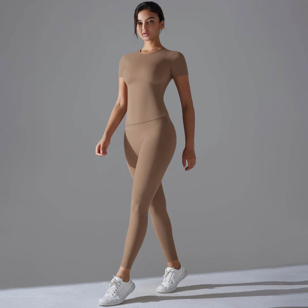 Yoga Set Women Workout Set Sportswear Gym Clothing Fitness Shorts Sleeve Crop Top High Waist Leggings Sports Suits - AIAZ