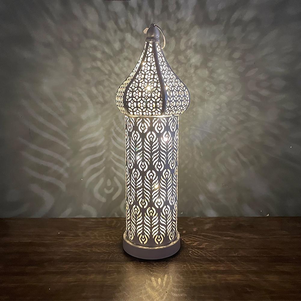 35CM White Hollow Led Wind Lamp Morocco Style Night Light Luminous Iron Lantern Home Living Room Decorative Lamp Ornaments
