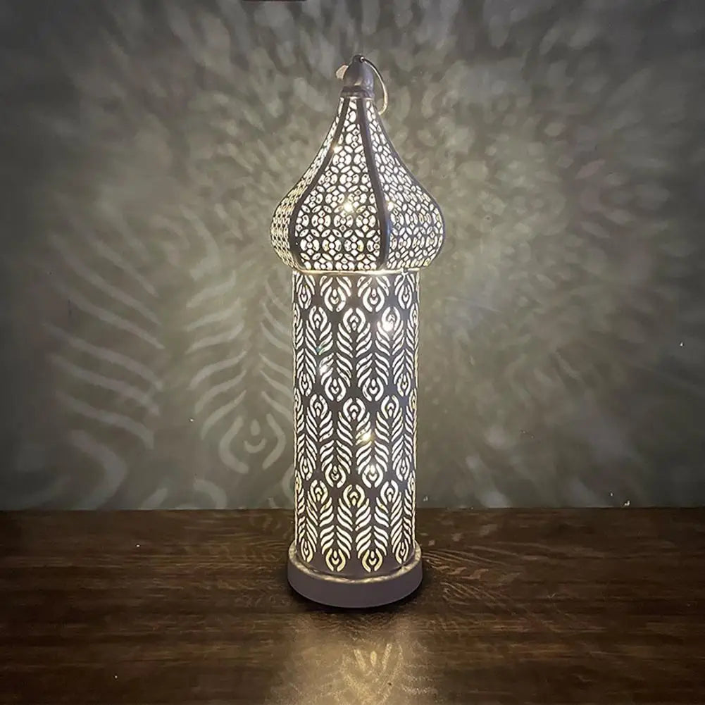 35CM White Hollow Led Wind Lamp Morocco Style Night Light Luminous Iron Lantern Home Living Room Decorative Lamp Ornaments