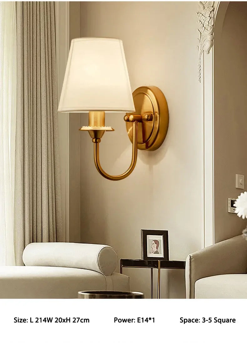 European Style Copper Led Color Wall Lamp Bedroom Bedside Living Room TV Background  Light Simple Hotel Villa Decor Lighting