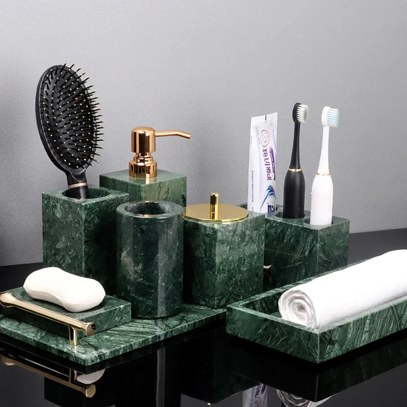 Indian Green Natural Marble Bathroom Accessories Retro Soap Dispenser Soap Dish Toothbrush Holder Tissue Box Bathroom Set