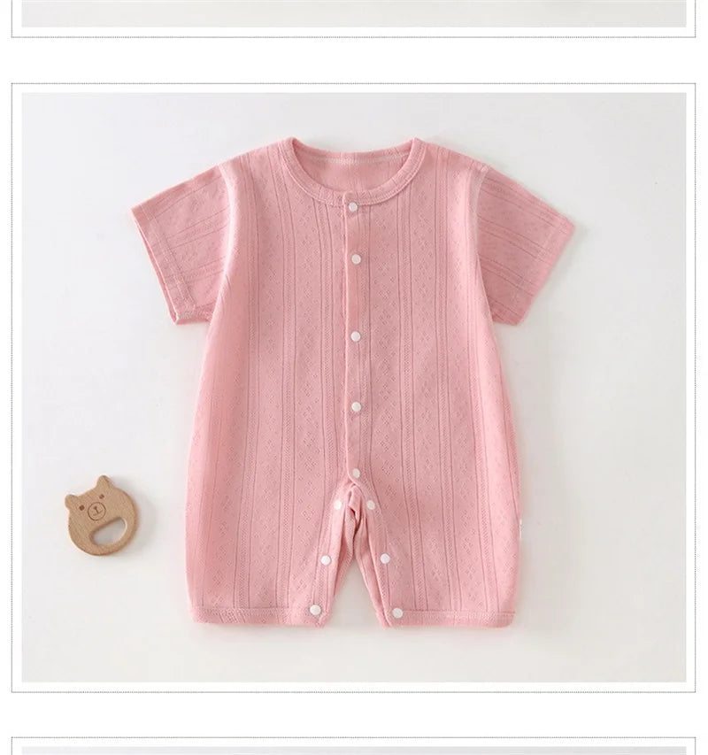 Baby Short Sleeved Jumpsuit Summer Newborn Breathable Mesh Air Conditioning Suit Boys Girls Infant Thin Sleepwear Crawling Suits