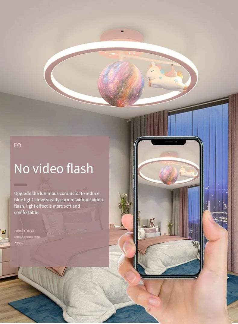 Cartoon Unicorn Bedroom Light Creative Astronaut Pendant Light  Simple Children's Room Light Eye Protection Stepless Dimming