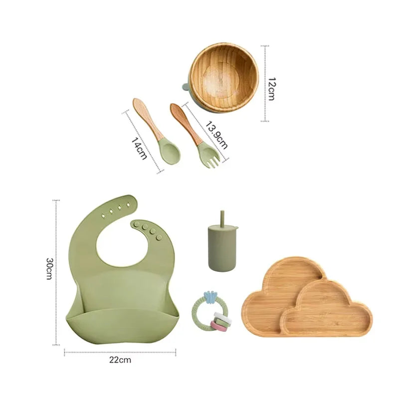7pcs Silicone Baby Feeding Set Baby Feeding Supplies Kids Bamboo Dinnerware With Cup Children's Dishes Bowl Stuff Tableware Gift