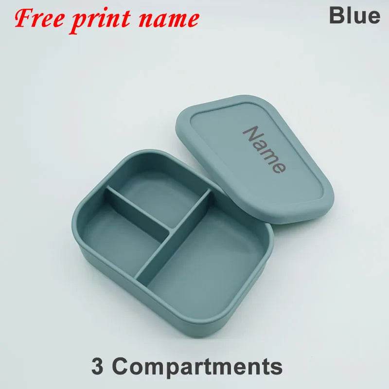 Personalized Name Lunch Box 3 Compartment Silicone Bento Box Portable Leak Proof Microwave Oven Lunch Box Picnic Food Container - AIAZ
