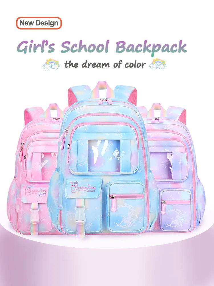 School Backpacks for Girls Child Cute Candy Color Shoulder Bag with Large Capacity Side-Open Backpack - AIAZ