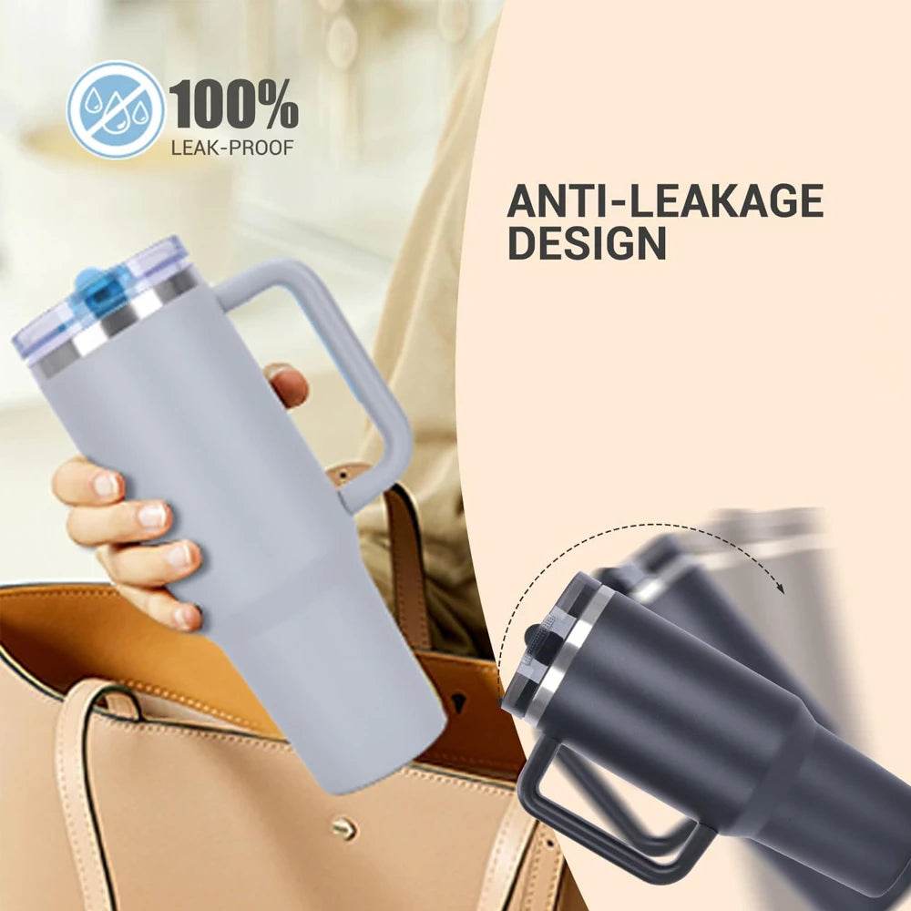Water Bottle with Handle and Straw 40 Oz Water Bottle Keeps Water Cold for Longer Stainless Steel Bottle Insulated Mug - AIAZ