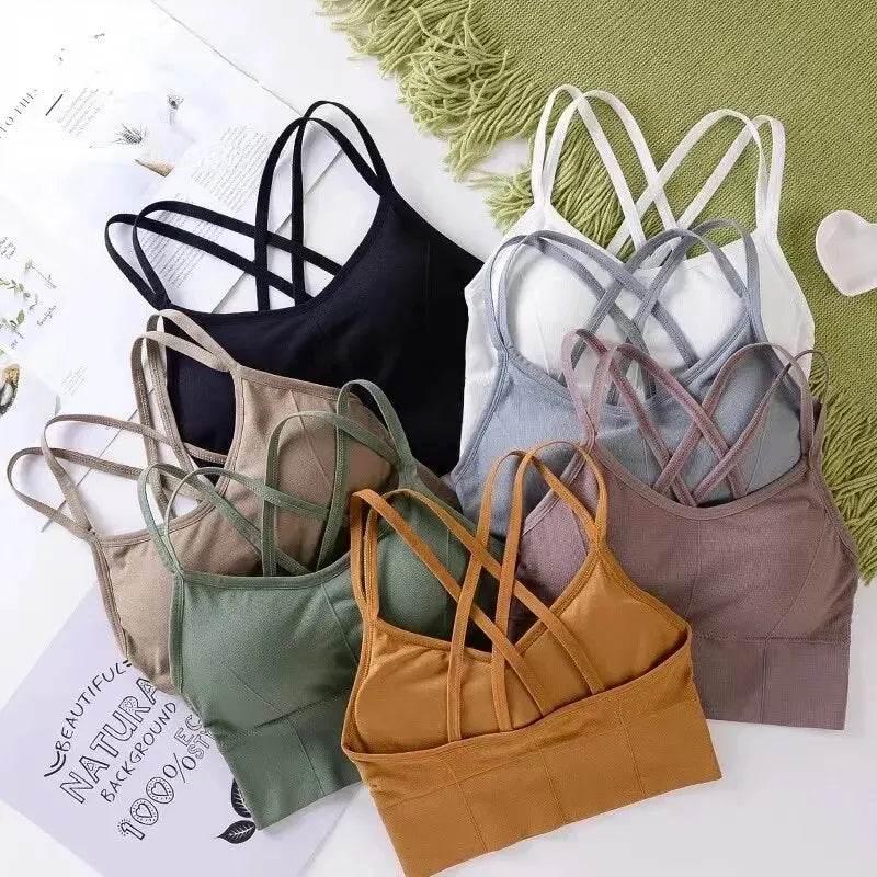 Sexy Women Tops Back Cross Strap Tank Top Push Up Running Sports Bra Breathable Soft Fitness Beauty Solid Color Yoga Bra - AIAZ
