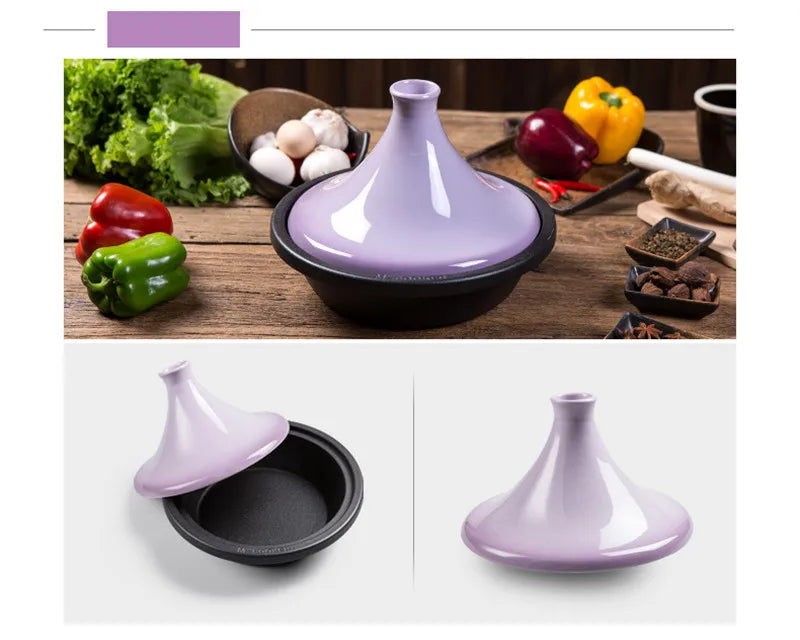 Cast Iron Tagine 2 Quart Moroccan Enameled Cast Iron Tagine With Enameled Cast Iron Base And Ceramic Cone-Shaped Lid Dutch Oven