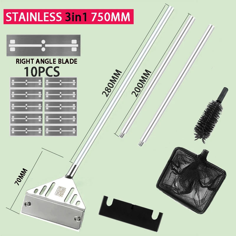 Aquarium flat sand algae removal dual-use glass Algae scraper stainless steel household cleaning to tools Fish tank accessories