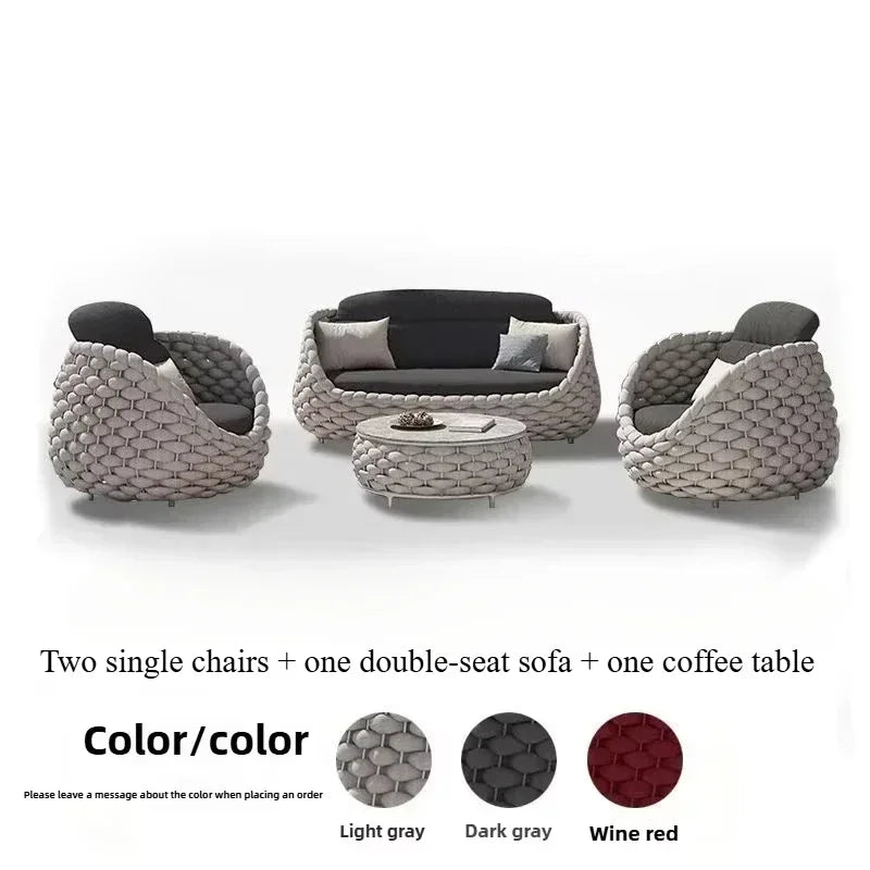 Outdoor Rattan Sofa Set, 2-Seat Patio Furniture for Balcony, Terrace, Villa or Courtyard, All-Weather Wicker Lounge Chair Combo