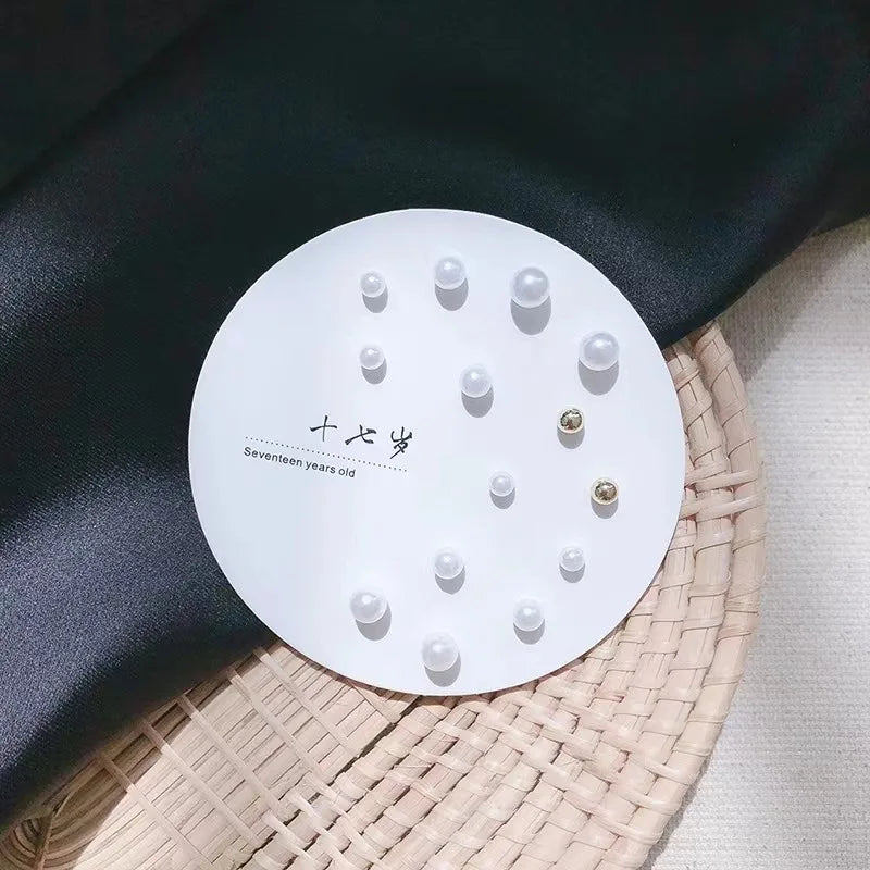 7 Pair/Set Korean Silver Color Fashion Geometric Female Small Earrings Multiple Pairs of Butterfly Cute Stud Earrings Jewelry