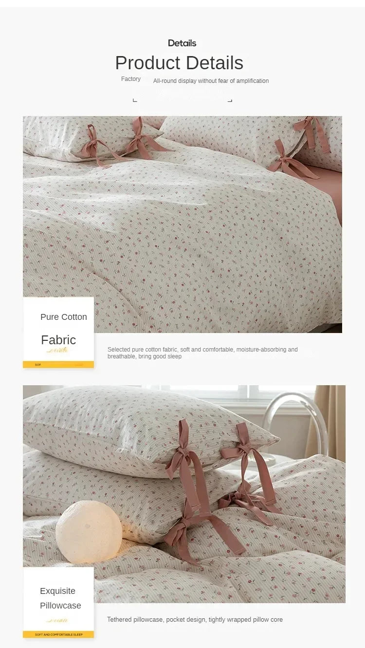 100% Cotton Bedding Set Flower Style Duvet Cover with Pillow Case Single Bedding Set Skincare Sheet Set