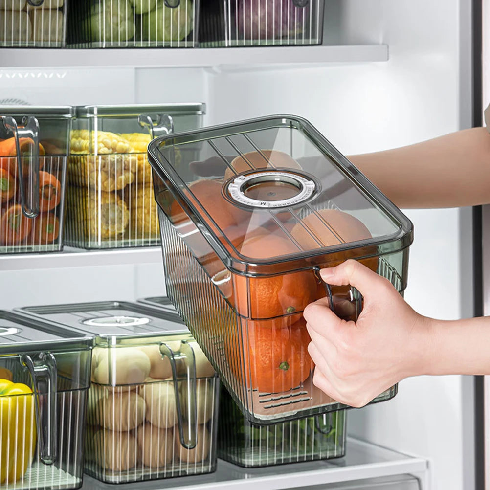 Kitchen Storage Containers with Time Recorder Lid Fridge Organizers Keep Fresh Food and Fruit Refrigerator Freezer Storage Boxes