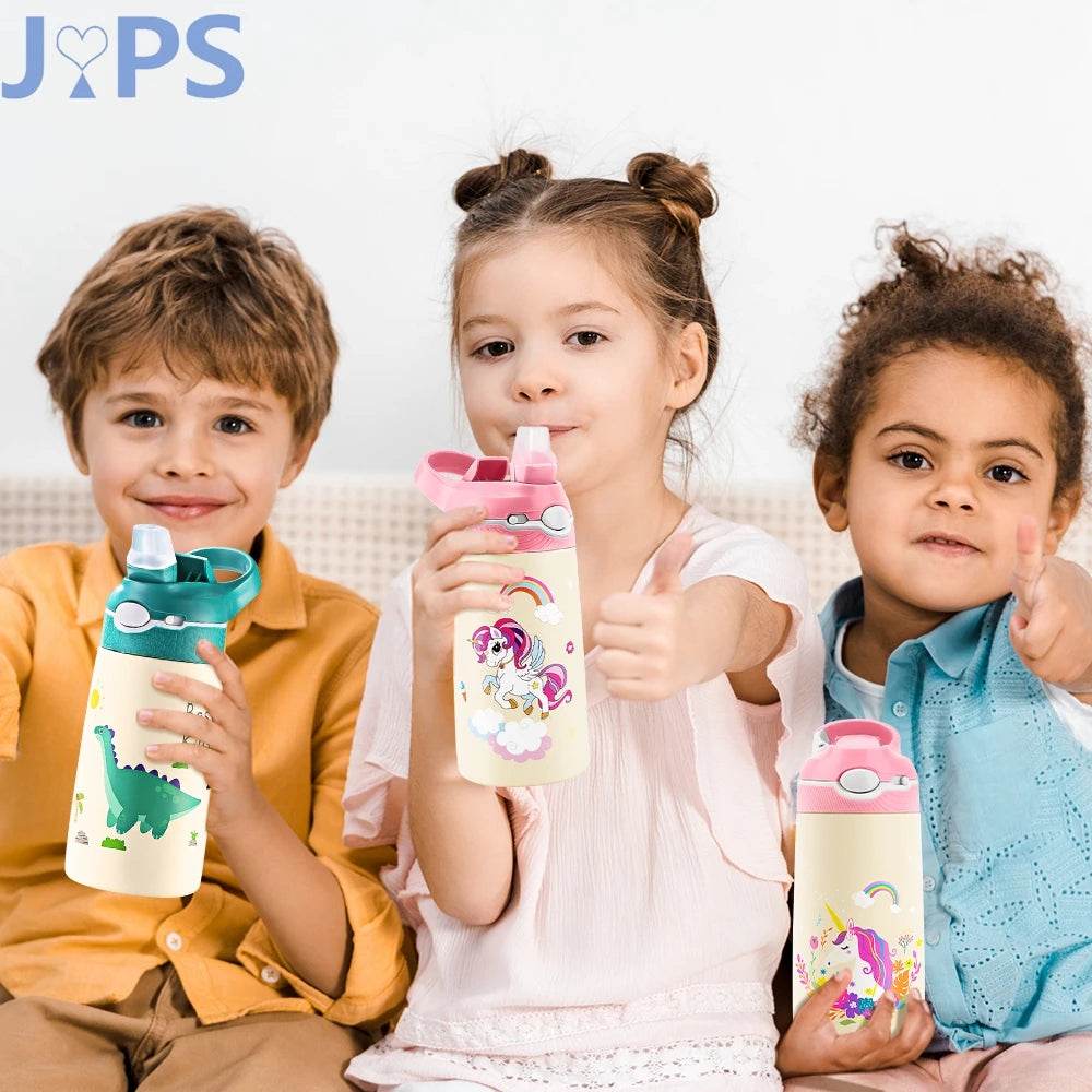 400ML Water Bottle for Children,Thermos With Cute Pattern,Children Thermal Bottle , School Kids Water Bottle With Straw BPA Free - AIAZ