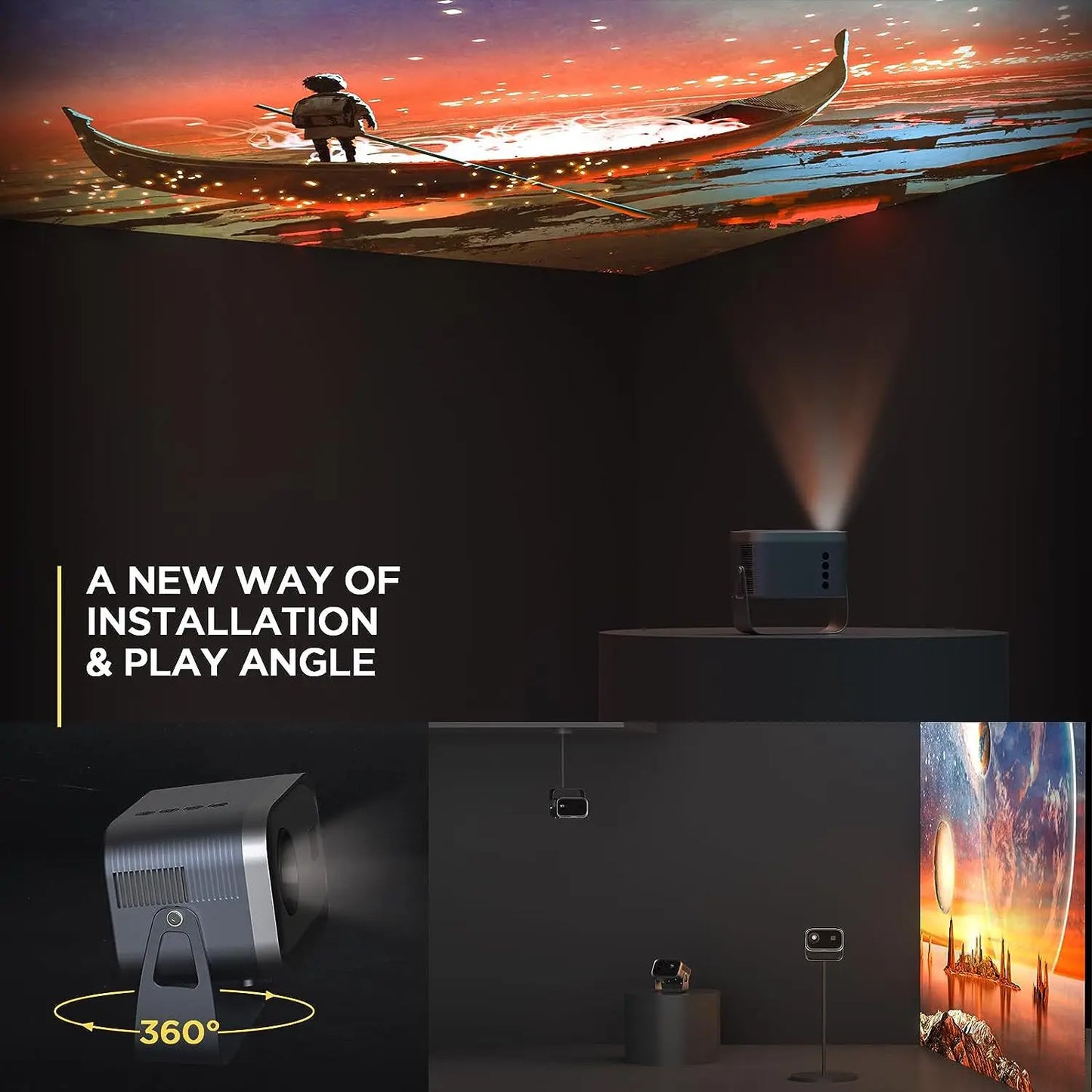 Portable Mini Projector for Home, High Definition, Smart Home Theater, Mobile Phone Screen, 4K Projector