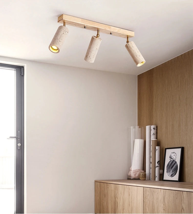 Stone Ceiling Lamp Spot light Angle Adjustable Rectangle Wood Base