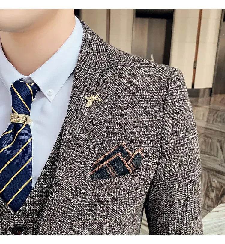 2025 Suit (Blazer+ Pants) Men's Fashion Hosts British Style Work Business Wedding Casual Art Style Elegant Gentleman Suit M-5XL - AIAZ