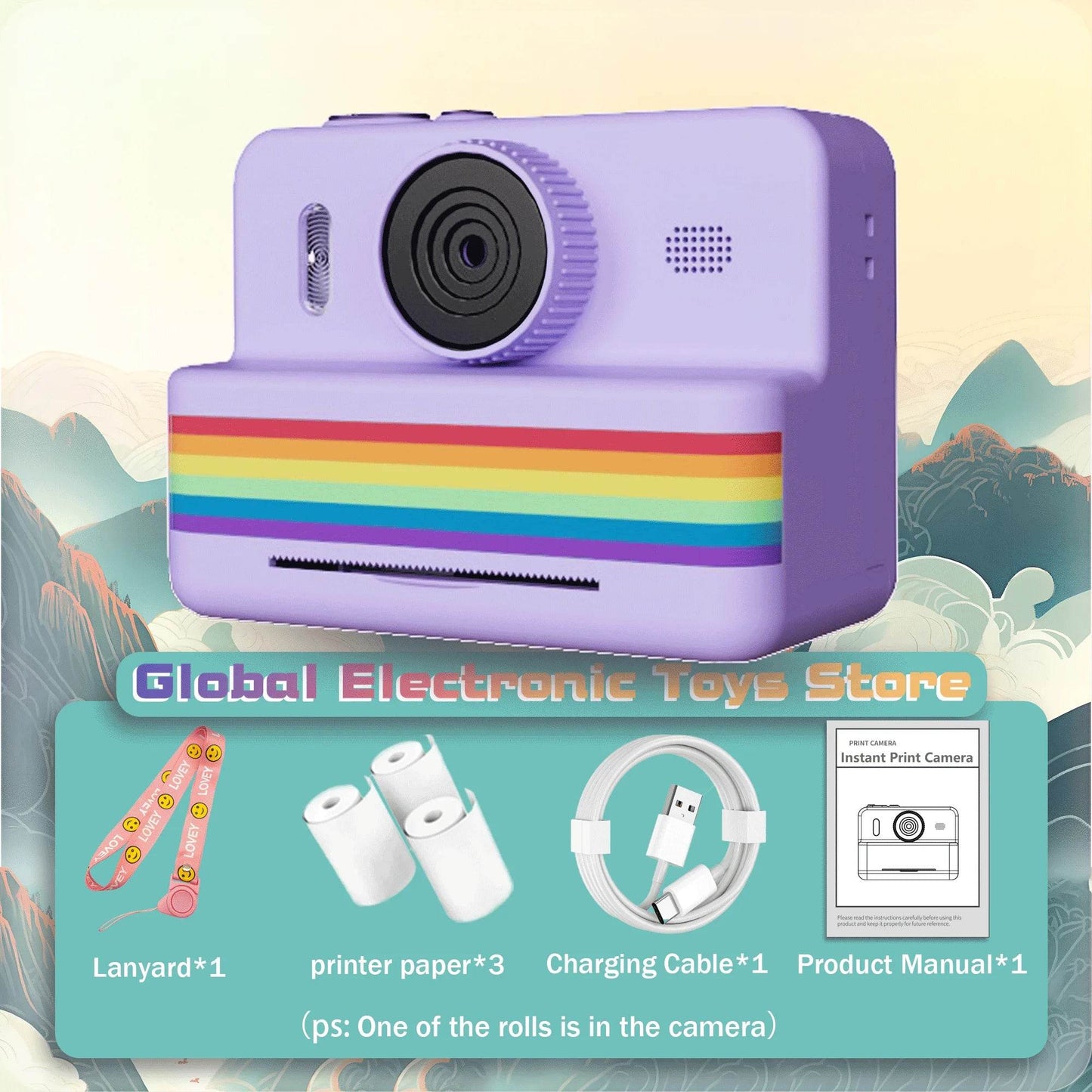 2.8 Inch Large Screen Instant Print Camera, HD Digital Video Camera for Kids, Outdoor Zero Ink Portable Print Toy Camera - AIAZ