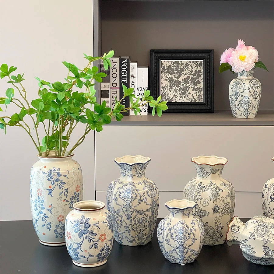 Cerc Flower Vase Decoration Jingdezhen Blue And White Porcelain Living Room Floral Arrangement Desktop Flower Ho...