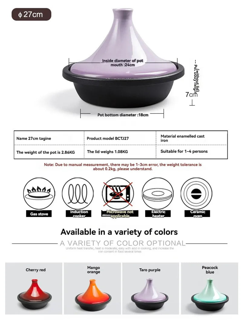 Cast Iron Tagine 2 Quart Moroccan Enameled Cast Iron Tagine With Enameled Cast Iron Base And Ceramic Cone-Shaped Lid Dutch Oven