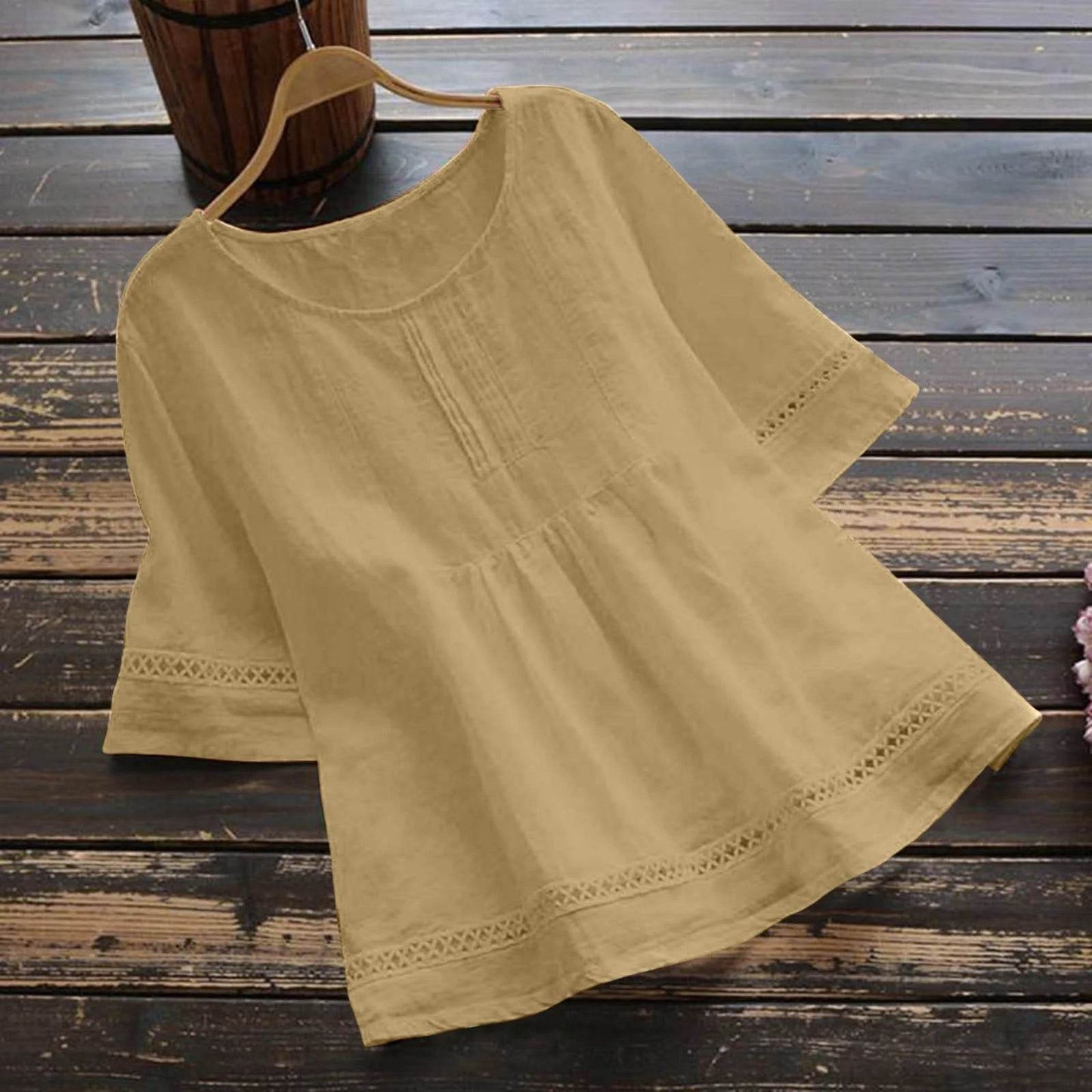 Fashion O-neck Short Sleeve White Lace Tops And Blouses Women 2024 Summer Loose Casual Cotton Linen Top Femme Blouse Shirt Woman - AIAZ