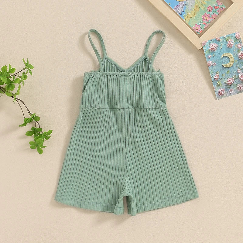 Pudcoco Infant Kids Baby Girl Ribbed Jumpsuit Summer Cute Bow Sleeveless Romper Shorts for Newborn Toddler Cute Clothes 6M-4T